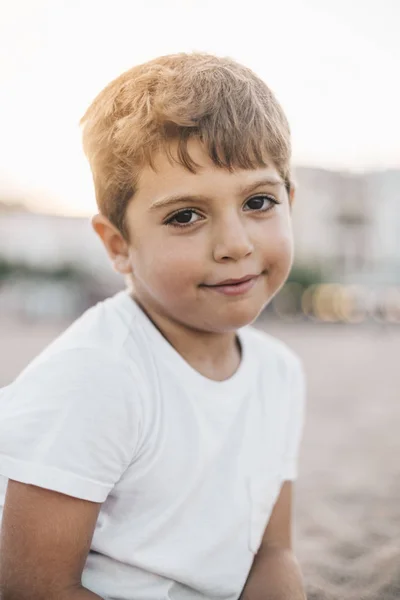 Portret van een schattig jongetje bij zonsondergang — Stockfoto