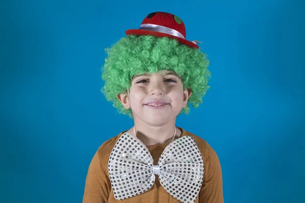 Little Kid Clown Costume Isolated Blue — Stock Photo, Image