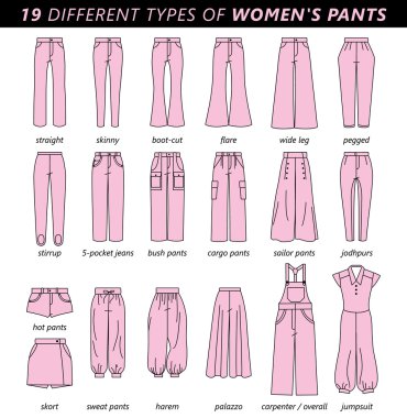 types of women's pants clipart