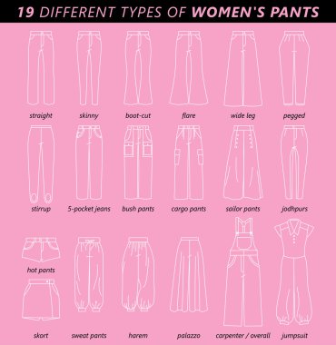 types of women's pants clipart