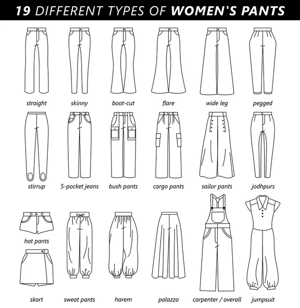 Types of women's pants — Stock Vector