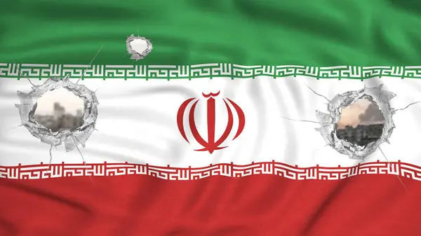 Bandera de Irán con balas disparando agujeros — Foto de Stock