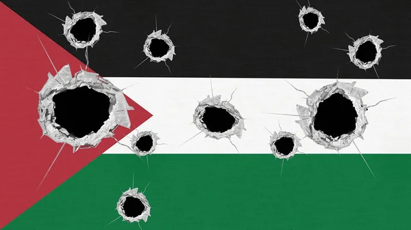 巴勒斯坦国旗和子弹孔背景纹理 — 图库照片