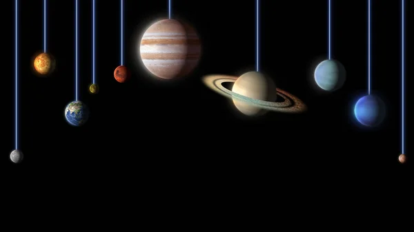 Güneş sisteminin gezegenleri arka plan üzerine siyah izole, soyut — Stok fotoğraf