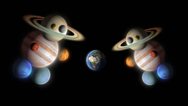 Смешные астронавты планет наблюдать планету Земля, изолированные на bl — стоковое фото