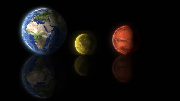 Earth Moon and Mars planets — Stock Photo, Image