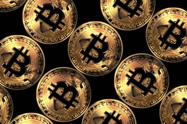 bitcoin paralar, sanal para biriminin blockchain ağ teknolojisi, illüstrasyon adem-i merkeziyetçi