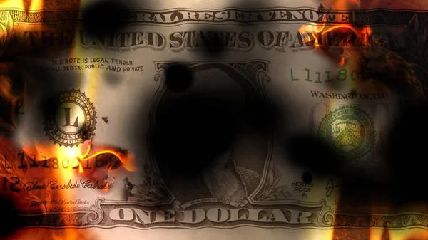 United States banknote dollar burning with fire and destroyed, conceptual financial crisis, 3d illustration