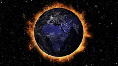 dünya gezegen gece şehir ışıkları alanları illüstrasyon, Nasa tarafından döşenmiş bu görüntü unsurları ile Avrupa ve Afrika görünümünü