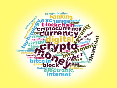 wordcloud blockchain dijital Kripto para illüstrasyon
