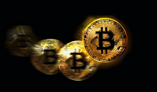 Bitcoin Goldmünze Währung Illustration auf schwarzem Hintergrund lizenzfreie Stockfotos