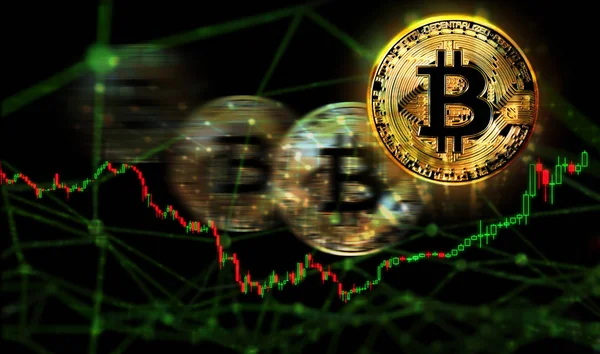 Bitcoin marknadspriset växa upp, abstrakt handel illustration med data trading ljusstake Royaltyfria Stockbilder