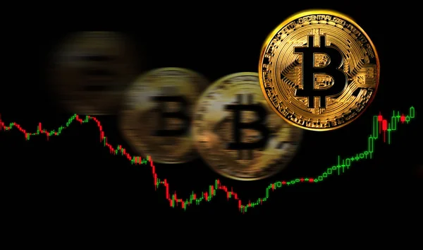 Data exchange analysera aktiemarknaden med bitcoin pris fallande och stigande konceptuell illustration Stockbild