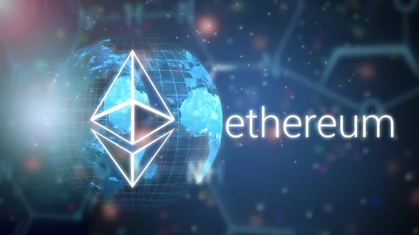 Блокчейн-платформа ethereum, которая работает по смарт-контрактам на общей глобальной инфраструктуре, иллюстрация — стоковое фото