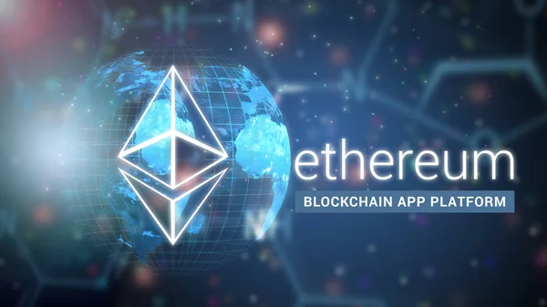 Ethereum decentraliserad plattform som kör smart kontrakt, blockchain-teknik Stockbild