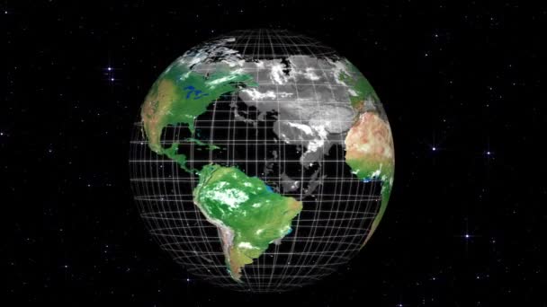 Globe Planet Earth Rotation Animation Stars Space Background — Stock Video