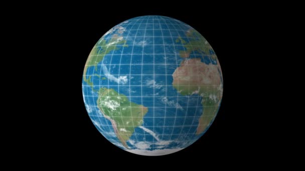 Planet Erde Mit Längen Und Breitengrad Auf Schwarzem Hintergrund Rotierend — Stockvideo