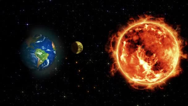 Animazione Video Eclissi Solare Piante Sole Luna Terra Allineate — Video Stock