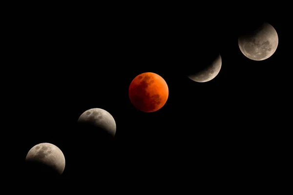 Krok Zatmění Měsíce Měsíc Černé Obloze — Stock fotografie