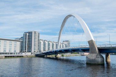 Glasgow, İskoçya - 17 Eylül 2016: Clyde Auditorium, Güney hidro ve Binalar Clyde Nehri Glasgow, İngiltere.