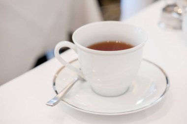 Beyaz fincan çay tablo, yumuşak odak