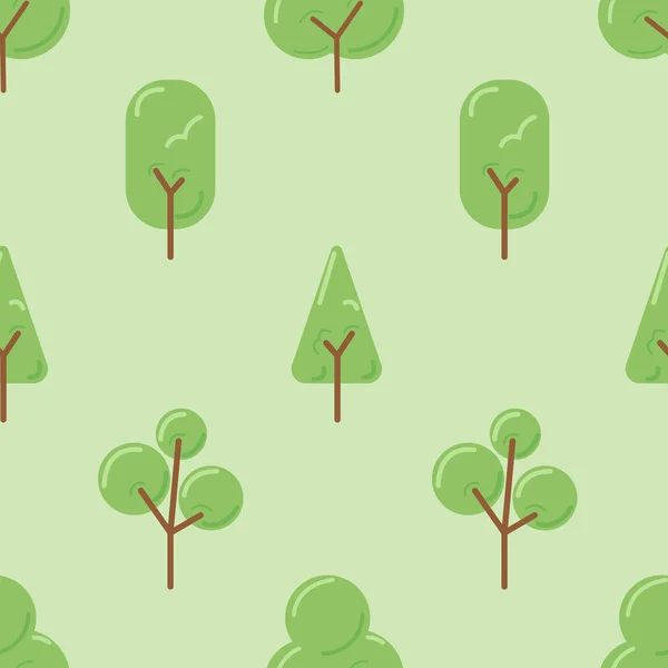 Olika Träd Tecknad Ritning Grön Bakgrund Sömlös Design — Stock vektor
