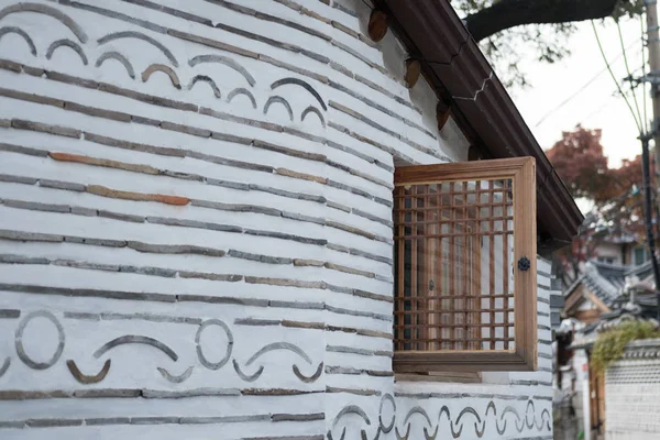 Detalle Del Edificio Bukchon Hanok Village Pueblo Tradicional Coreano Seúl —  Fotos de Stock