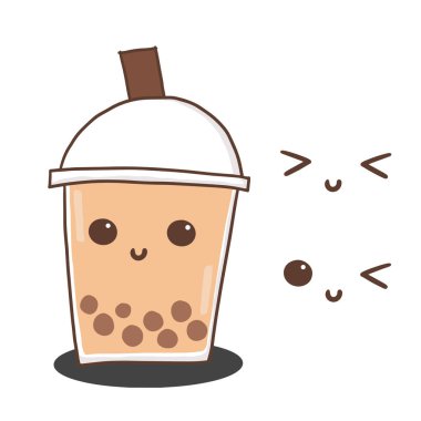 Süt köpüklü çay ve şirin bir yüz. Çizim vektörü