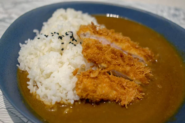 Tonkatsu Curry Porc Frit Avec Riz Sur Assiette — Photo