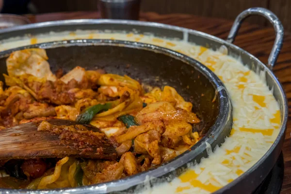 Dak Galbi Koreansk Kryddig Stekt Kyckling Med Vegetabilisk Och Koreansk — Stockfoto