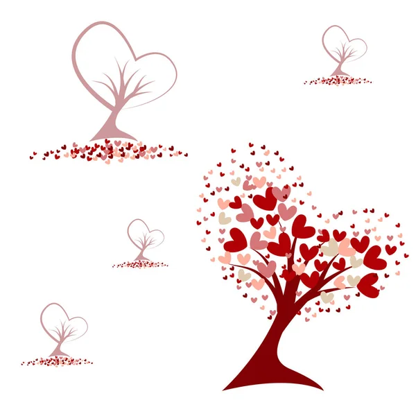 Árbol con corazones rojos patrón sin costuras — Archivo Imágenes Vectoriales