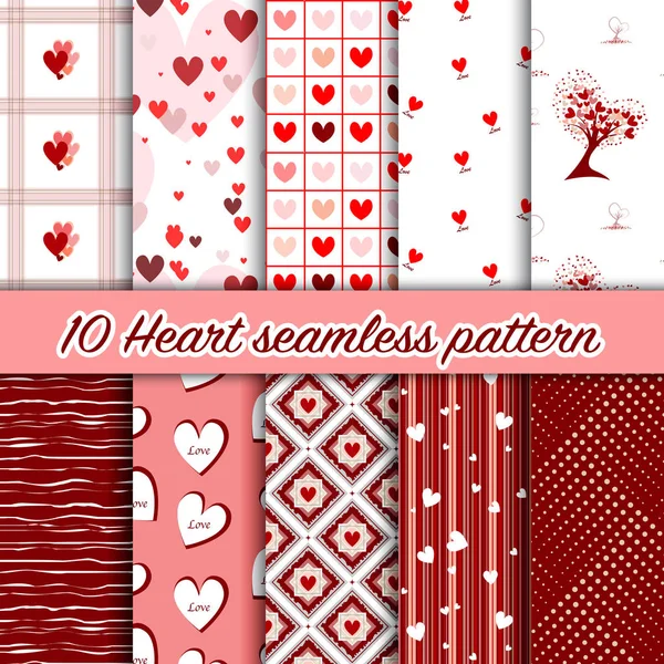Zestaw 10 miłość serce tło wzór — Wektor stockowy