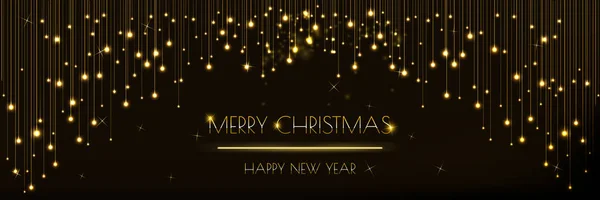 Diseño de banner de Navidad con brillantes luces doradas cortina — Vector de stock