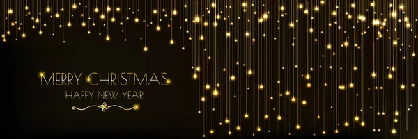 Diseño de banner de Navidad con brillante cortina de luces doradas — Vector de stock