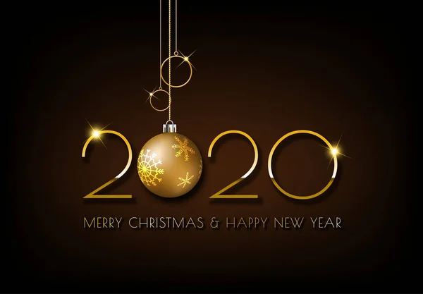 Merry Christmas, Gold 2020 design on dark brown background — ストックベクタ