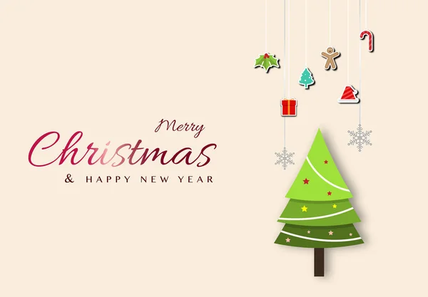 Minimal Christmas design with christmas tree paper cut and hangi — ストックベクタ