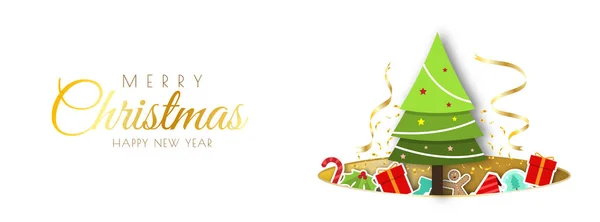 Feliz Navidad diseño decorativo pancarta horizontal con pa de Navidad — Vector de stock