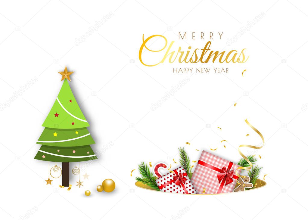 Merry Christmas minimal decorative design with xmas tree and gif
