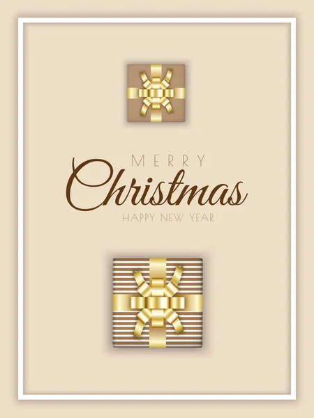 Feliz Navidad diseño minimalista con caja de regalo de Navidad en respaldo beige — Vector de stock