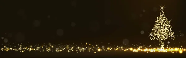 Árbol de Navidad dorado resplandeciente luz bokeh brillante — Vector de stock