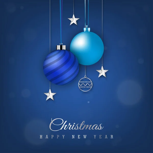 Banner de Navidad azul con bola de Navidad colgante — Vector de stock