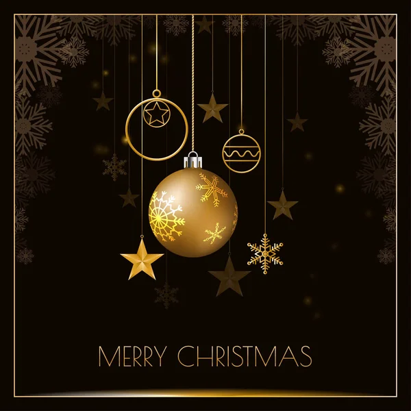 Feliz diseño de Navidad con brillante bola de oro y copo de nieve — Vector de stock