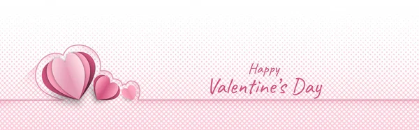 Valentine Day Decoration Design Pink Hearts Paper Cut Style Horizontal — Stock Vector