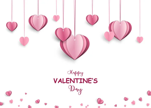 Diseño del día de San Valentín con colgar corazones rosados estilo de corte de papel — Vector de stock