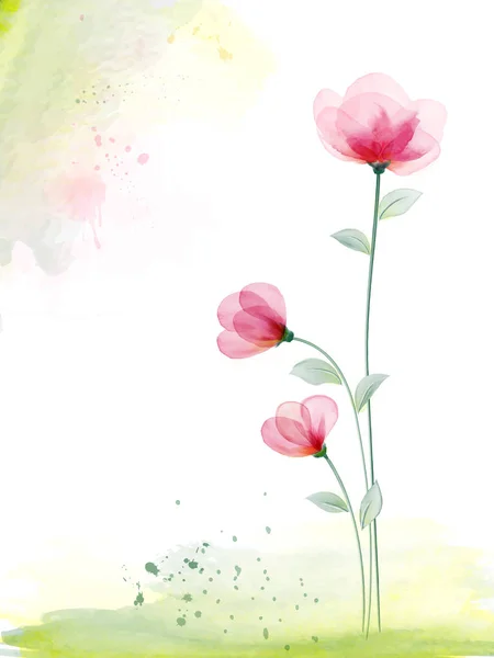 Mão aquarela pintada com floral rosa — Vetor de Stock