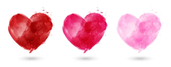 Set of hand painted watercolor hearts — 스톡 벡터