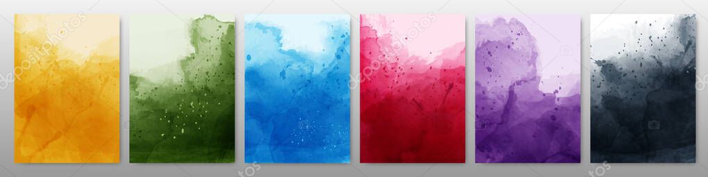 Set of bright colorful watercolor background. Template used as being an element in the decorative design of banner, cover, card and brochure.