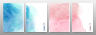Suluboya arka plan seti mavi ve pembe. Pankart, kapak, kart ve broşürün dekoratif tasarımında bir element olarak kullanılan şablon.