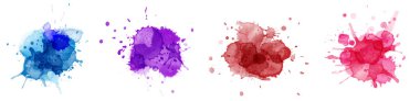 Color splashing hand drawn watercolor colorful set. Stain artistic vector used as being an element in the decorative design of background, brochure, poster, card, cover, banner.