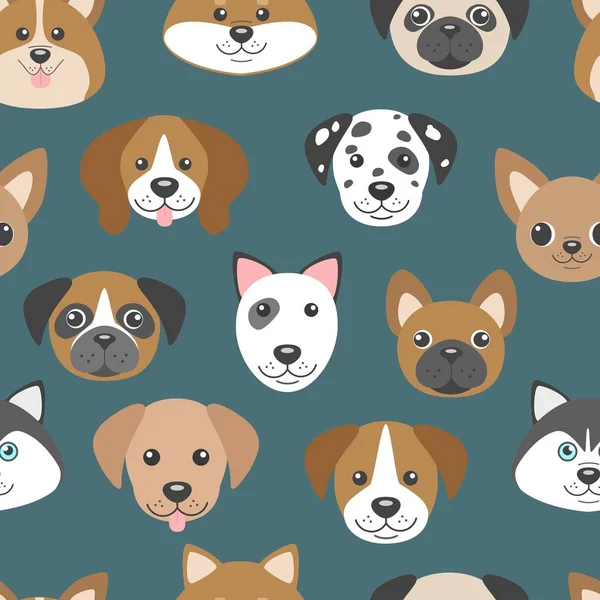 De naadloze patroon vector met schattige cartoon honden puppies. — Stockvector
